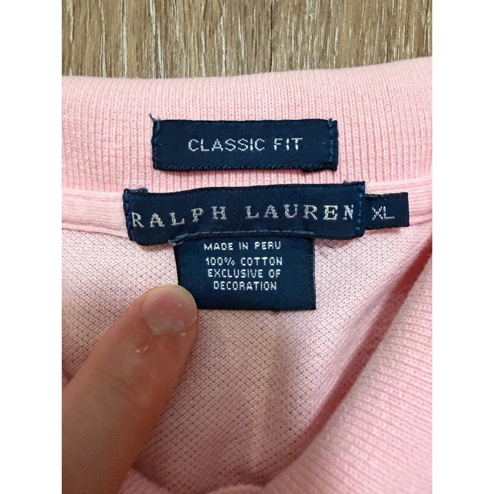 Ralph Lauren Mens Classic Fit Pink Polo Shirt Turquoise Pony XL Vintage Cotton